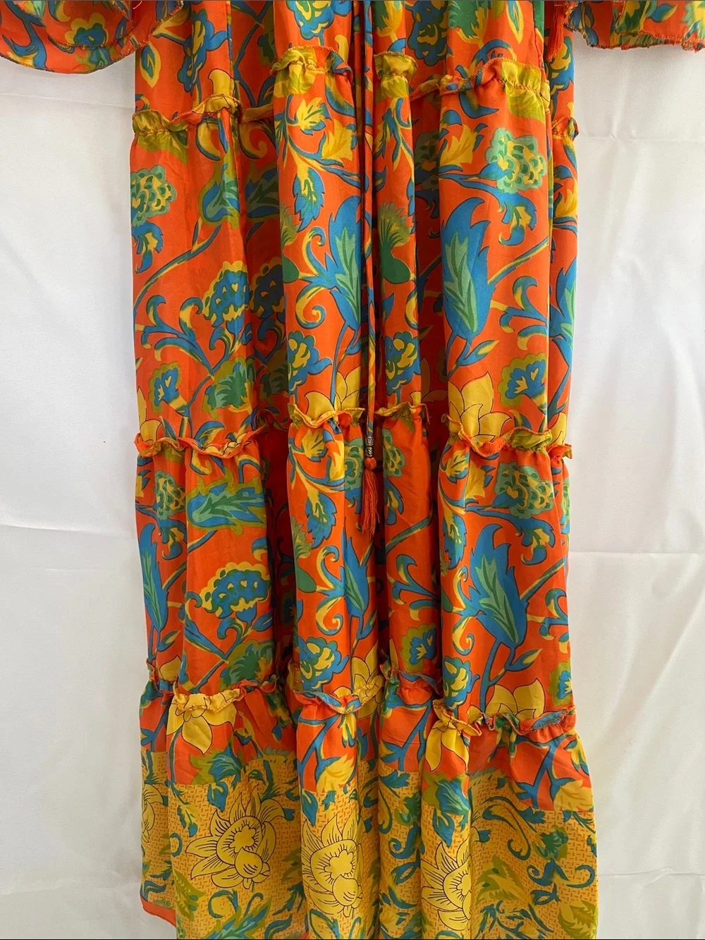 Me 2 Magic Anthropology Vibrant Orange Floral Tiered Maxi Dress - Size M